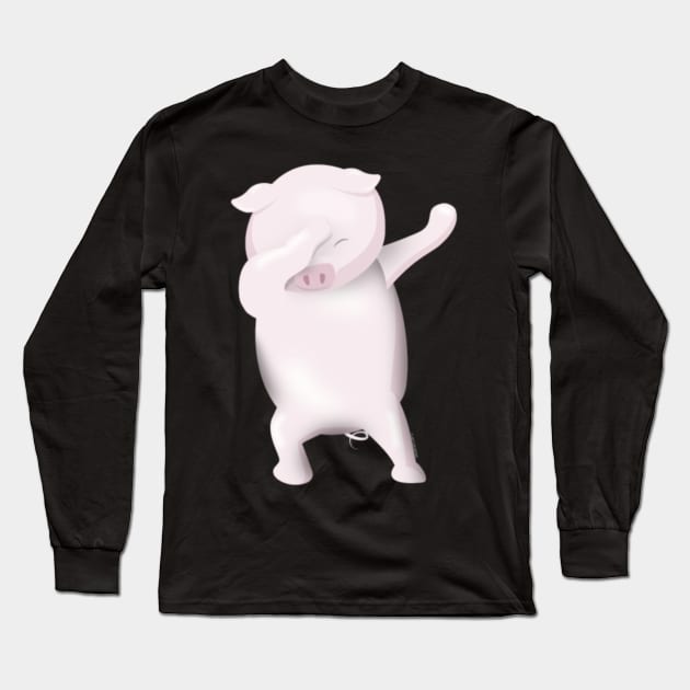 Dabbing Shirt Funny Dabbing Pig Pot Bellied Pig Shirt Long Sleeve T-Shirt by Xizin Gao